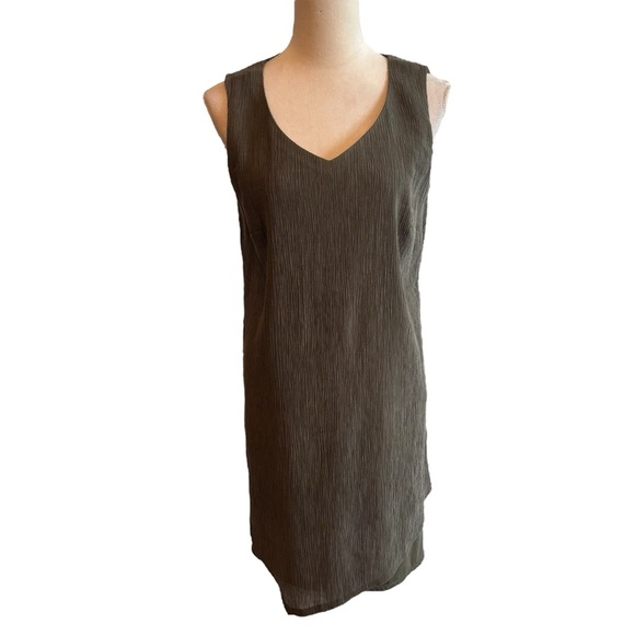 Pure Jill Olive Green Textured Sleeveless sheath Dress Small Petite Lagenlook - Picture 1 of 9